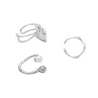 Zinc Alloy Ring Set with Plastic Pearl silver color plated Adjustable & three pieces & fashion jewelry & for woman nickel lead & cadmium free 1.7cm Sold By Set