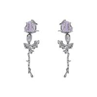 Zinc Alloy Stud Earring with Resin & Brass & Iron Rose silver color plated fashion jewelry & for woman nickel lead & cadmium free Sold By Pair