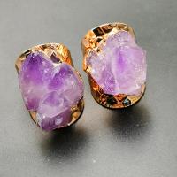 Natural Quartz Finger Ring Amethyst with Brass gold color plated fashion jewelry & for woman Sold By PC