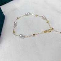 Bracelet en perles de culture d'eau douce, perle d'eau douce cultivée, avec laiton, Plaqué or 18K, bijoux de mode & pour femme, 4mm, Longueur:Environ 8.27 pouce, Vendu par PC