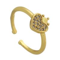 Cubique anneau en laiton Circonia Micro Pave, coeur, Placage de couleur d'or, bijoux de mode & pavé de micro zircon & pour femme, doré, 8x8mm, Taille:6, Vendu par PC