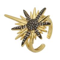 Cubique anneau en laiton Circonia Micro Pave, Placage de couleur d'or, bijoux de mode & pavé de micro zircon & pour femme, doré, 24x30mm, Taille:6.5, Vendu par PC