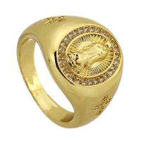 Cubique anneau en laiton Circonia Micro Pave, Placage de couleur d'or, bijoux de mode & pavé de micro zircon & pour femme, doré, 17mm, Taille:9, Vendu par PC