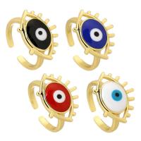 Evil Eye Jewelry Ring Finger, cobre, Mau-olhado, cromado de cor dourada, joias de moda & para mulher & esmalte, Mais cores pare escolha, 19x14mm, tamanho:6, vendido por PC