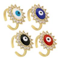 Evil Eye Smykker Finger Ring, Messing, guldfarve belagt, mode smykker & Micro Pave cubic zirconia & for kvinde & emalje, flere farver til valg, 19x16mm, Størrelse:6.5, Solgt af PC