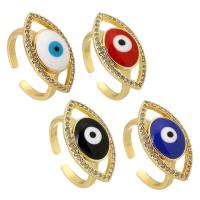 Evil Eye Jewelry Ring Finger, cobre, Mau-olhado, cromado de cor dourada, joias de moda & micro pavimento em zircônia cúbica & para mulher & esmalte, Mais cores pare escolha, 22x12mm, tamanho:6, vendido por PC