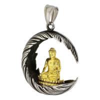 Stainless Steel Pendants, 316 Stainless Steel, Buddha, plated, fashion jewelry & DIY & blacken, two different colored, 30x40x12mm, Hole:Approx 5mm, Sold By PC