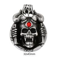 Stainless Steel Skull Pendants, 316 Stainless Steel, with Red Turquoise, polished, fashion jewelry & DIY & blacken, two different colored, 32x43x11mm, Hole:Approx 4mm, Sold By PC
