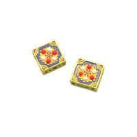 Tibetan Style Jewelry Beads, with Turquoise, Square, sang gold plated, DIY & enamel, mixed colors, nickel, lead & cadmium free, 10mm, Sold By PC