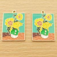 Tibetan Style Enamel Pendants, Rectangle, gold color plated, Unisex, mixed colors, nickel, lead & cadmium free, 18-25mm, Sold By PC