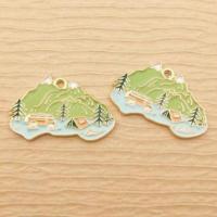 Tibetan Style Enamel Pendants, gold color plated, Unisex, green, nickel, lead & cadmium free, 18-25mm, Sold By PC