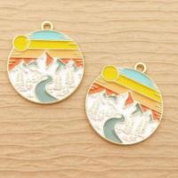 Tibetan Style Enamel Pendants, Flat Round, gold color plated, Unisex, mixed colors, nickel, lead & cadmium free, 18-25mm, Sold By PC