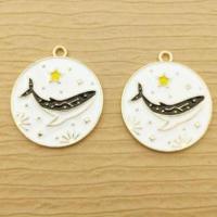 Tibetan Style Enamel Pendants, Flat Round, gold color plated, Unisex, white, nickel, lead & cadmium free, 18-25mm, Sold By PC