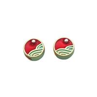 Zinc Alloy Jewelry Beads with Plastic Pearl Flat Round gold color plated DIY & enamel red nickel lead & cadmium free 10mm Sold By PC