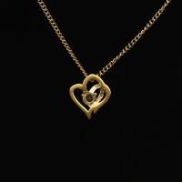Stainless Steel Pendants, 316L Stainless Steel, Heart, Vacuum Ion Plating, fashion jewelry & for woman & with rhinestone, golden, 15x15mm, Sold By PC