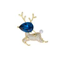 Cubic Zirconia Brooch, Brass, with Glass Rhinestone & Plastic Pearl, Deer, fashion jewelry & micro pave cubic zirconia & for woman, more colors for choice, nickel, lead & cadmium free, 34x30mm, Sold By PC