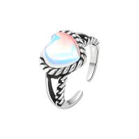 Brass Finger Ring with Sea Opal Heart silver color plated vintage & Adjustable & for woman nickel lead & cadmium free 13.20mm US Ring .5 Sold By PC