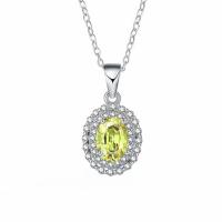 Cubic Zircon Micro Pave Brass Necklace, with 5cm extender chain, Oval, platinum color plated, fashion jewelry & micro pave cubic zirconia & for woman, nickel, lead & cadmium free, 9.50x11.50mm, Length:40 cm, Sold By PC