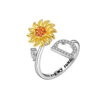 Cubic Zirconia Micro Pave Brass Ring, Flower, plated, Adjustable & letters are from A to Z & micro pave cubic zirconia & for woman, more colors for choice, nickel, lead & cadmium free, 2.30mm, US Ring Size:7.5, Sold By PC