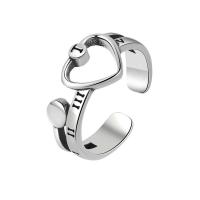 Messing ringen, Hart, silver plated, Verstelbare & voor vrouw & hol, zilver, nikkel, lood en cadmium vrij, 9.80mm, Maat:7, Verkocht door PC