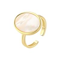 Messing fingerring, med Shell, Oval, guldfarve belagt, Justerbar & mode smykker & for kvinde, gylden, nikkel, bly & cadmium fri, 17.80mm, Størrelse:7, Solgt af PC