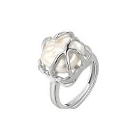 Brass Finger Ring, with Plastic Pearl, platinum color plated, Adjustable & for woman, platinum color, nickel, lead & cadmium free, 14mm, US Ring Size:6.5, Sold By PC