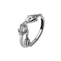 Brass Finger Ring Fish silver color plated vintage & Adjustable & for woman silver color nickel lead & cadmium free 7.40mm US Ring Sold By PC