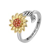 Cubic Zirconia Micro Pave Brass Ring Flower plated Adjustable & micro pave cubic zirconia & for woman nickel lead & cadmium free 11mm US Ring Sold By PC