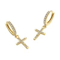 Cubic Zirconia Micro Pave Brass Earring, Cross, plated, fashion jewelry & micro pave cubic zirconia & for woman, more colors for choice, nickel, lead & cadmium free, 8.80x26mm, Sold By Pair