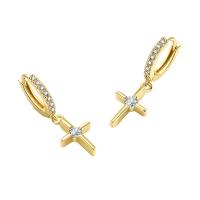 Cubic Zirconia Micro Pave Brass Earring Cross plated fashion jewelry & micro pave cubic zirconia & for woman nickel lead & cadmium free Sold By Pair