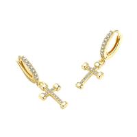 Cubic Zirconia Micro Pave Brass Earring, Cross, plated, fashion jewelry & micro pave cubic zirconia & for woman, more colors for choice, nickel, lead & cadmium free, 8.50x26mm, Sold By Pair