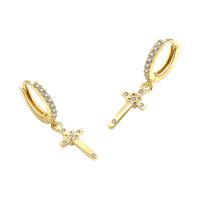 Cubic Zirconia Micro Pave Brass Earring Cross plated fashion jewelry & micro pave cubic zirconia & for woman nickel lead & cadmium free Sold By Pair