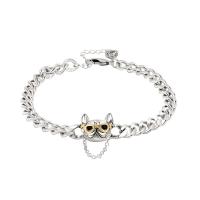 Brass Bracelet & Bangle, with 4cm extender chain, Dog, plated, fashion jewelry & for woman, silver color, nickel, lead & cadmium free, 11.60x11.60mm, Length:16 cm, Sold By PC