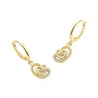 Cubic Zirconia Micro Pave Brass Earring, Heart, plated, fashion jewelry & micro pave cubic zirconia & for woman, more colors for choice, nickel, lead & cadmium free, 9.50x25mm, Sold By Pair