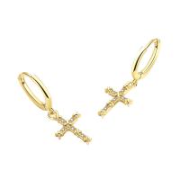 Cubic Zirconia Micro Pave Brass Earring, Cross, plated, fashion jewelry & micro pave cubic zirconia & for woman, more colors for choice, nickel, lead & cadmium free, 8.70x26mm, Sold By Pair