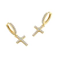 Cubic Zirconia Micro Pave Brass Earring, Cross, plated, fashion jewelry & micro pave cubic zirconia & for woman, more colors for choice, nickel, lead & cadmium free, 9.50x26mm, Sold By Pair