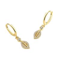 Cubic Zirconia Micro Pave Brass Earring, Leaf, plated, fashion jewelry & micro pave cubic zirconia & for woman, more colors for choice, nickel, lead & cadmium free, 6x27mm, Sold By Pair