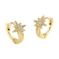 Cubic Zirconia Micro Pave Brass Earring Eight Point Star plated fashion jewelry & micro pave cubic zirconia & for woman nickel lead & cadmium free Sold By Pair