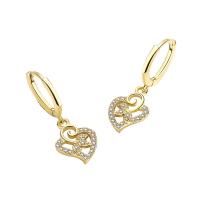 Cubic Zirconia Micro Pave Brass Earring, Heart, plated, fashion jewelry & micro pave cubic zirconia & for woman, more colors for choice, nickel, lead & cadmium free, 9.50x26mm, Sold By Pair