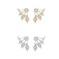 Brass Stud Earring Geometrical Pattern plated for woman & with rhinestone nickel lead & cadmium free Sold By Pair