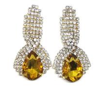 Crystal Earrings, Tibetan Style, with Crystal, Geometrical Pattern, gold color plated, for woman & with rhinestone, more colors for choice, 25x50mm, Sold By Pair