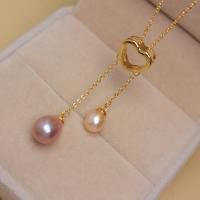 Freshwater Pearl Brass Chain Necklace, Pérolas de água doce, with cobre, cromado de cor dourada, joias de moda & para mulher, 6-8mm, comprimento Aprox 18.11 inchaltura, vendido por PC