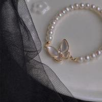 Bracelet en perles de culture d'eau douce, perle d'eau douce cultivée, avec laiton, bijoux de mode & pour femme, blanc, 5-6mm, Longueur:Environ 7.5 pouce, Vendu par PC