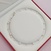 Freshwater Pearl Brass Chain Necklace, Pérolas de água doce, with cobre, joias de moda & para mulher, branco, 4-7mm, comprimento Aprox 21.65 inchaltura, vendido por PC