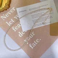 Freshwater Pearl Brass Chain Necklace, Pérolas de água doce, with cobre, with 1.97inch extender chain, 18K banhado a ouro, joias de moda & para mulher, branco, 4mm, comprimento Aprox 15.75 inchaltura, vendido por PC