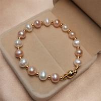 Freshwater Cultured Pearl Bracelet, Freshwater Pearl, with Brass, gold color plated, fashion jewelry & for woman, 6-7mm, Length:Approx 7.5 Inch, Sold By PC