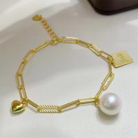 Sötvatten odlade Pearl Bracelet, Freshwater Pearl, med Mässing, med 1.57inch extender kedja, mode smycken & för kvinna, gyllene, Längd Ca 6.3 inch, Säljs av PC