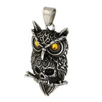 Stainless Steel Animal Pendants, 316 Stainless Steel, with Crystal, Owl, polished, fashion jewelry & DIY & blacken, two different colored, 32x51x10mm, Hole:Approx 6mm, Sold By PC