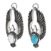 Stainless Steel Pendants, 316 Stainless Steel, with turquoise, Skull, polished, fashion jewelry & DIY & blacken, more colors for choice, 32x65x12mm, Hole:Approx 7mm, Sold By PC