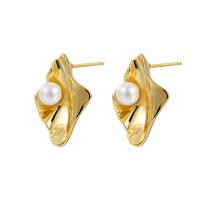 Brass Stud Earring with Plastic Pearl plated for woman nickel lead & cadmium free Sold By Pair